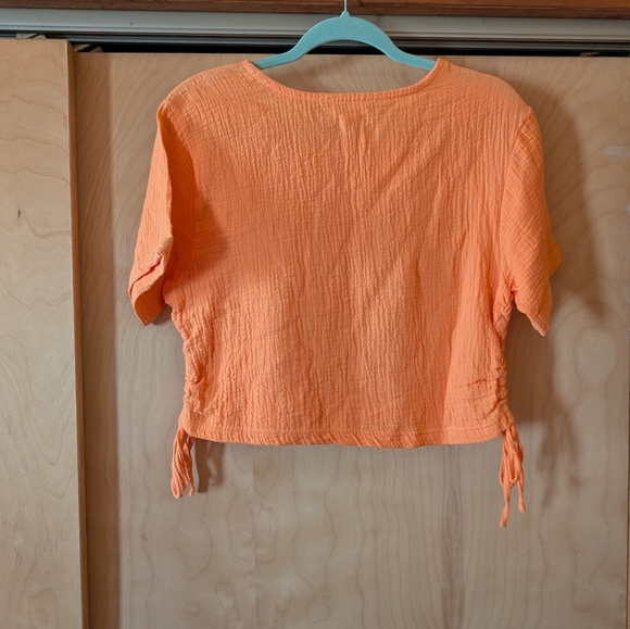 just be Orange Muslin Short-Sleeve Drawstring Crop Top - Picture 4 of 4